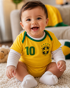Body Bebê Brasil Seleção Camisa 10 Pingo Doce - 516