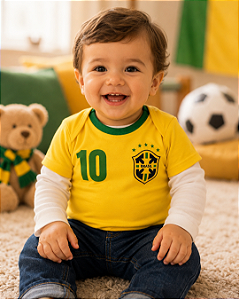 Camiseta Bebê Brasil Seleção Camisa 10 Pingo Doce - 517