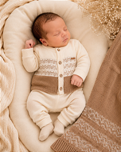 Saída Maternidade Menino 4 pçs Tricô Plush Paraíso 19254