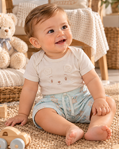 Conjunto Bebê Menino Body Ursinho e Shorts Letut LT19726