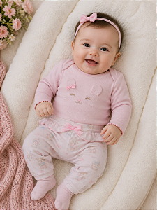 Conjunto Bebê Menina Body Ursinha e Calça Letut LT19772
