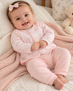 Kit Bebê 3 Peças Body Regata Casaco e Calça Letut LT19827