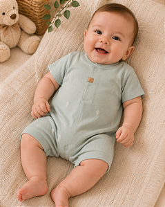 Macacão Curto Bebê Masculino Bordado Letut LT19741