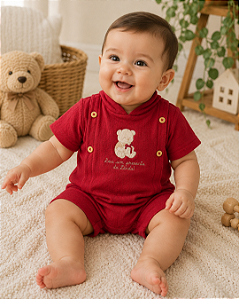 Macacão Curto Bebê Masculino Bordado Letut LT19743