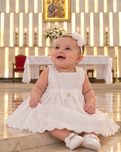 Vestido Bebê Branco Batizado com calcinha Paraíso 20105