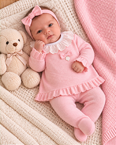 Saída de Maternidade Feminina Tricô Rosa Bebê Tricô MM207