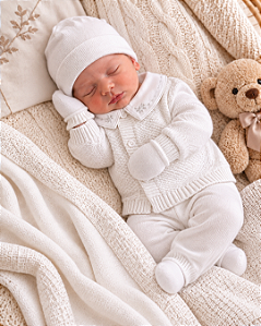 Saída de Maternidade Unissex Tricô 6Pçs Branca Bebe Tc MM209
