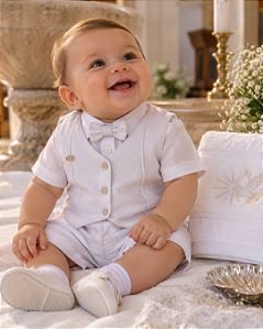 Conjunto Bebê Masculino Batizado 4 Pças Branco Paraíso 19965