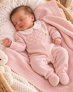 Saída de Maternidade Feminina Trico Rosa Bebê Melline M05