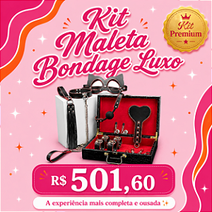 Kit Maleta Bondage de Luxo Vermelho com Algemas, Tornozeleira, Venda e Chicote
