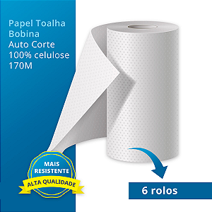 Papel Toalha Bobina 6 Rolos Auto Corte 100% Celulose