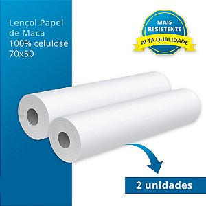 Lençol Papel Hospitalar 70x50 100% celulose virgem 2 Rolos