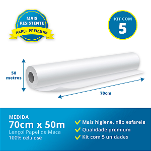 5 Lençol Descartável Papel Hospitalar Branco 100%cel 70x50