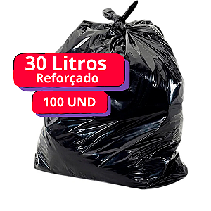 Saco De Lixo Reforçado 30 Litros Preto Com 100 Unidades Antivazamento