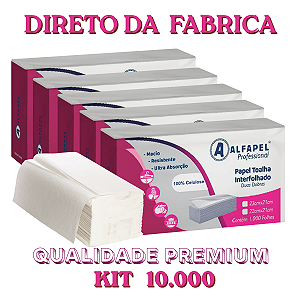 kit 10000 Papel Toalha Interfolha 100% Celulose Alfapel