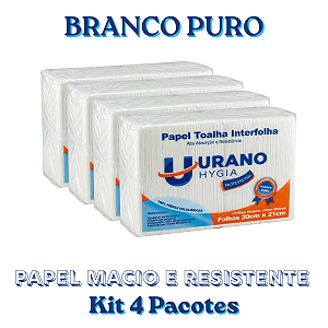Kit 4000 Papel Toalha Interfolha Branco Urano Hygia