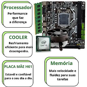 Kit Upgrade Placa Mãe H61 + Processador Intel Core i5-3470 + 8GB DDR3 1600MHz + Cooler