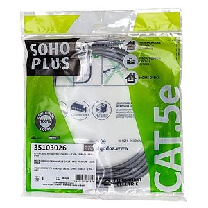 Cabo de Rede Patch Cord Cinza U/UTP CAT.5e CMX 2,5 Metros