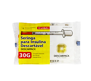 Seringa para Insulina c/ Agulha Fixa 8,0x0,30mm 30g 1ml c/10 Descarpack
