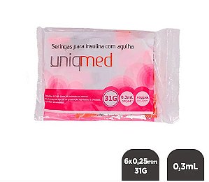 Seringa c/ Agulha Fixa para Toxina Botulínica 6x0,25mm 31g -0,3ml 30UI c/ 10un - Uniqmed