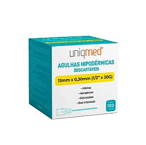 Agulha hipodérmica (13mm x 0,3mm /30g) c/100un - UNIQMED
