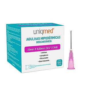 Agulha hipodérmica (20mm x 0,55mm /24g) c/100un - UNIQMED