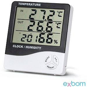 Termo Higrômetro Digital Com Sensor Externo E Relógio EXBOM