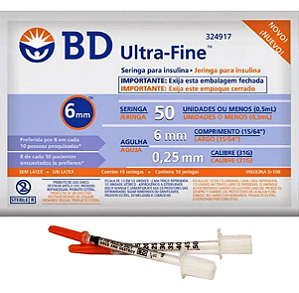 Ultrafine Seringa de Insulina 0,5ml C/Agulha (6x0,25/31g) C/ 10un - BD