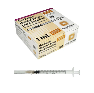 Seringa para Insulina 1ml c/ Agulha Removível 0,45x13mm 26G (Caixa c/ 100un) - Descarpack