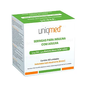 Seringa c/ Agulha Fixa para Toxina Botulínica 8x0,30mm 30g 1ml 100UI c/ 100un - Uniqmed