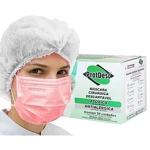 Máscara Descartável Tripla Rosa Bebê c/ 50un - Protdesc