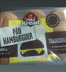 Pão de Hambúrguer Clássico sem Gergelim Pita Bread 80g-Pacote 6 unidades