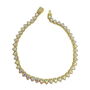 Colar em banho de ouro 18k com corações em cristal furta cor cravejado de zircônias