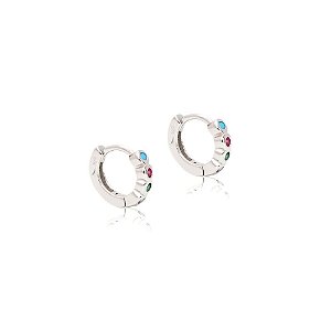 Brinco argola em prata 925 com zircônias coloridas em cravação inglesa