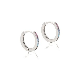 Brinco argola em prata 925 com zircônias coloridas