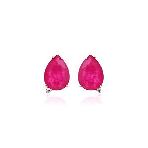 Brinco gota fusion turmalina rosa com zircônia branca em banho de ouro 18k