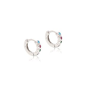 Brinco argola em prata 925 com zircônias coloridas em cravação inglesa