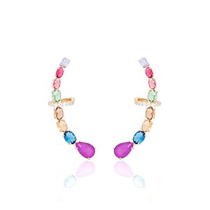 Brinco ear cuff fusion ametista em banho de ouro 18k