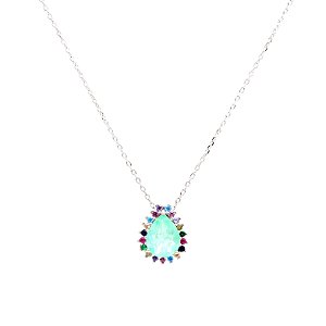Colar em prata 925 gota fusion esmeralda com cravação em garras