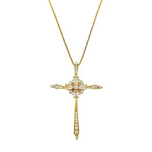 Colar banhado em ouro 18k com cruz cravejada de zircônia cristal