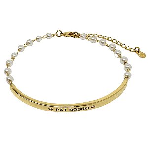 Pulseira pai nosso em banho de ouro 18k com pérolas shell