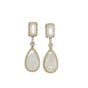 Brinco pendulo em banho ouro 18k cravejado de zircônias cristais com pedra fusion branca