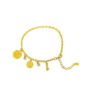Pulseira em banho de ouro 18k com moedinhas figa e zircônias