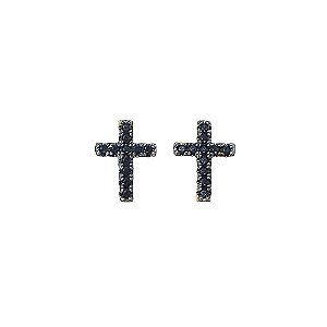 Brinco cruz  em banho de ouro 18k com zircônias negras