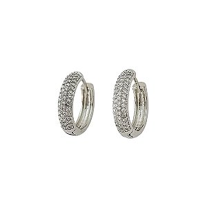 Brinco argola em banho de ródio branco cravejado de zircônia cristal