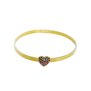 Bracelete banhado em ouro 18k com coração cravejado de zircônias coloridas