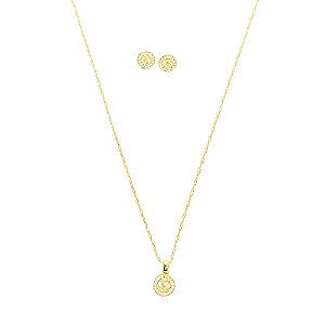 Conjunto inspiração colar e brincos banhados em ouro 18k cravejados de zircônias