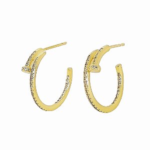 Brinco argola prego inspiração banhado em ouro 18k cravejado de zircônias cristais