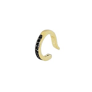 Brinco piercing em banho de ouro 18k cravejado de zircônias negras