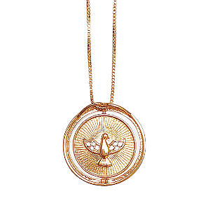 Colar banhado em ouro rose medalha giratória divino espirito santo com detalhes de zircônias